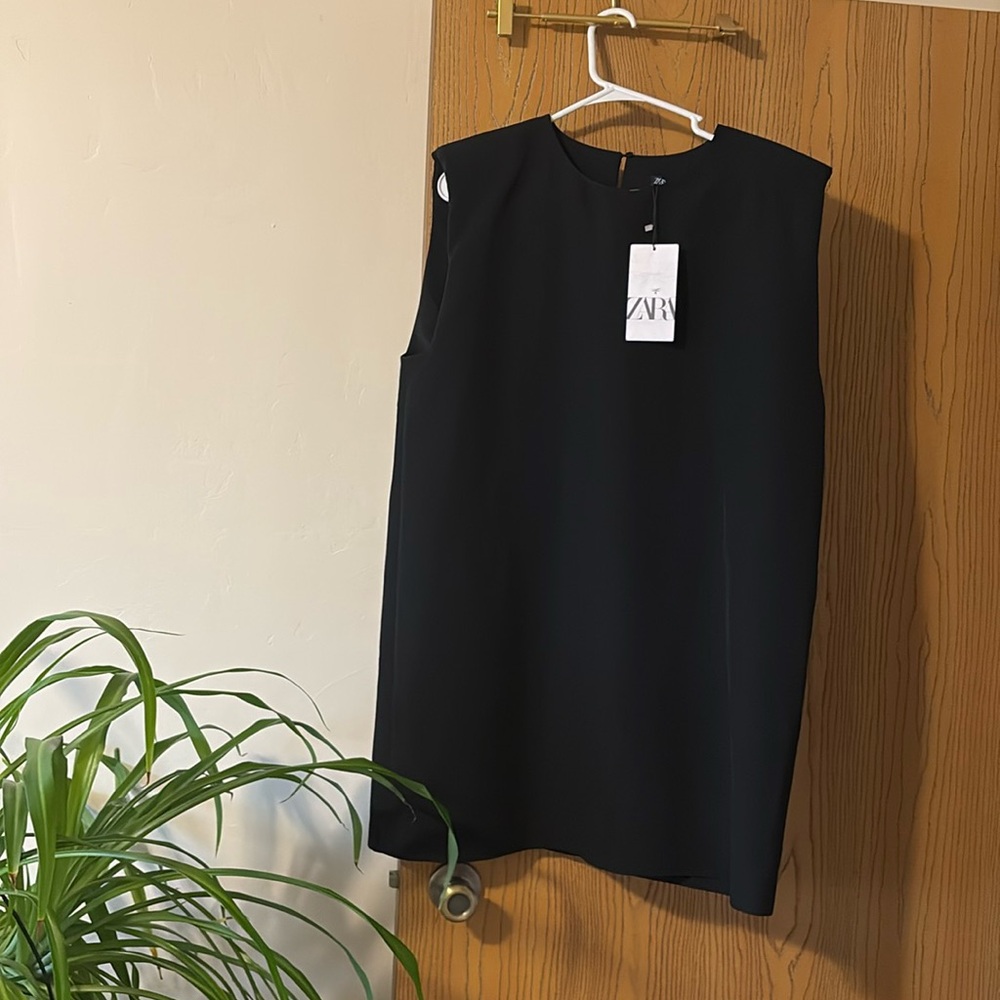 Zara xl boxy shoulder pads sleeveless dress nwt mid thigh
